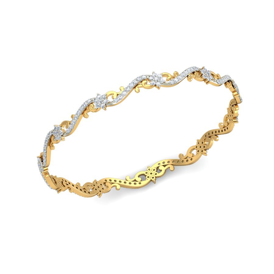 Floral Lace Diamond Bangles In Pure Gold By Dhanji Jewels