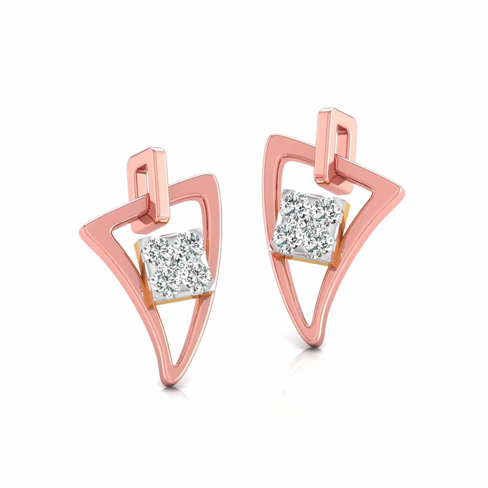 Square In Triangle Diamond Earring In Pure Gold By Dhanji Jewels