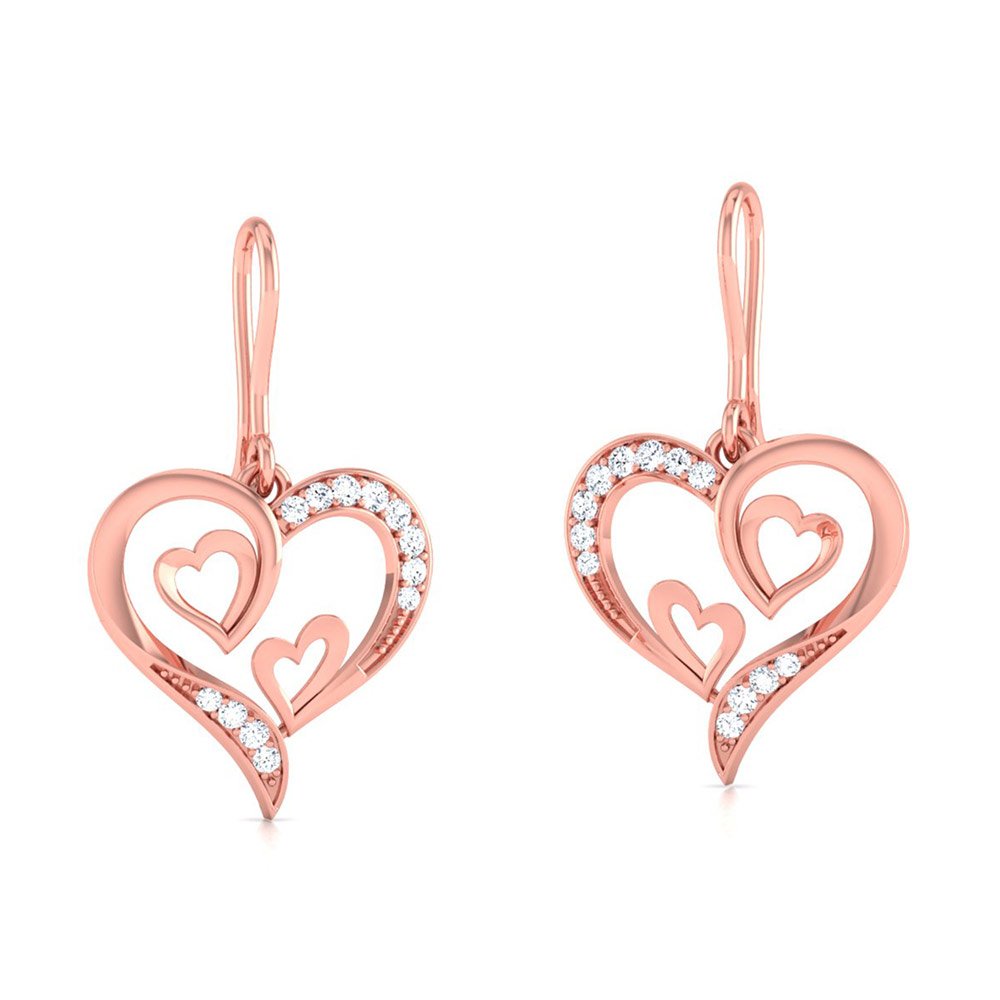 Two Hearts In A Heart Diamond Earring In Pure Gold By Dhanji Jewels