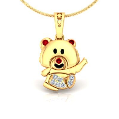 Happy Teddy Diamond Pendant In Pure Gold By Dhanji Jewels