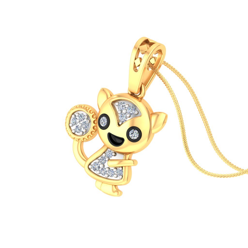 Melodious Cat Diamond Pendant In Pure Gold By Dhanji Jewels