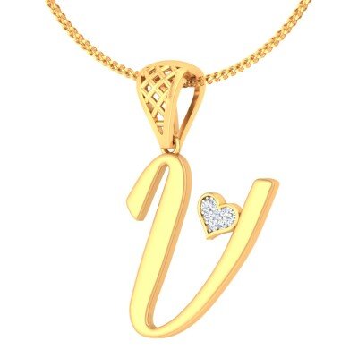 V For Valiant Diamond Pendant In Pure Gold By Dhanji Jewels