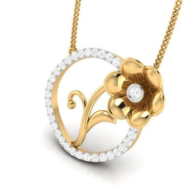Flora Out Of Circle Diamond Pendant In Pure Gold By Dhanji Jewels