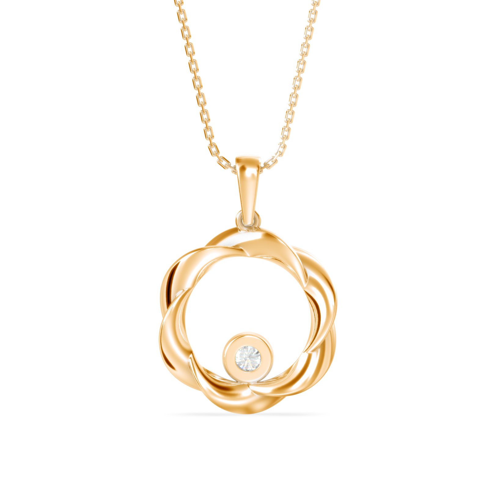 Wavy Circle Diamond Pendant In Pure Gold By Dhanji Jewels