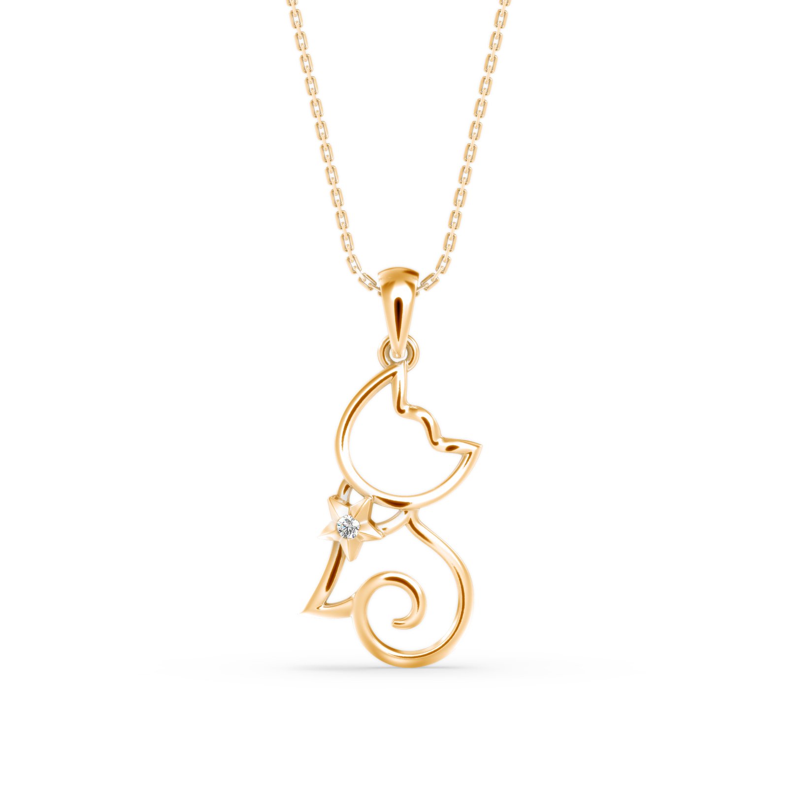 Cute Meow Diamond Pendant In Pure Gold By Dhanji Jewels