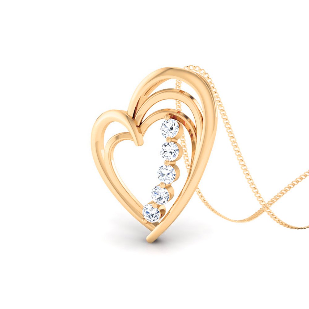 Tilted Heart Diamond Pendant In Pure Gold By Dhanji Jewels