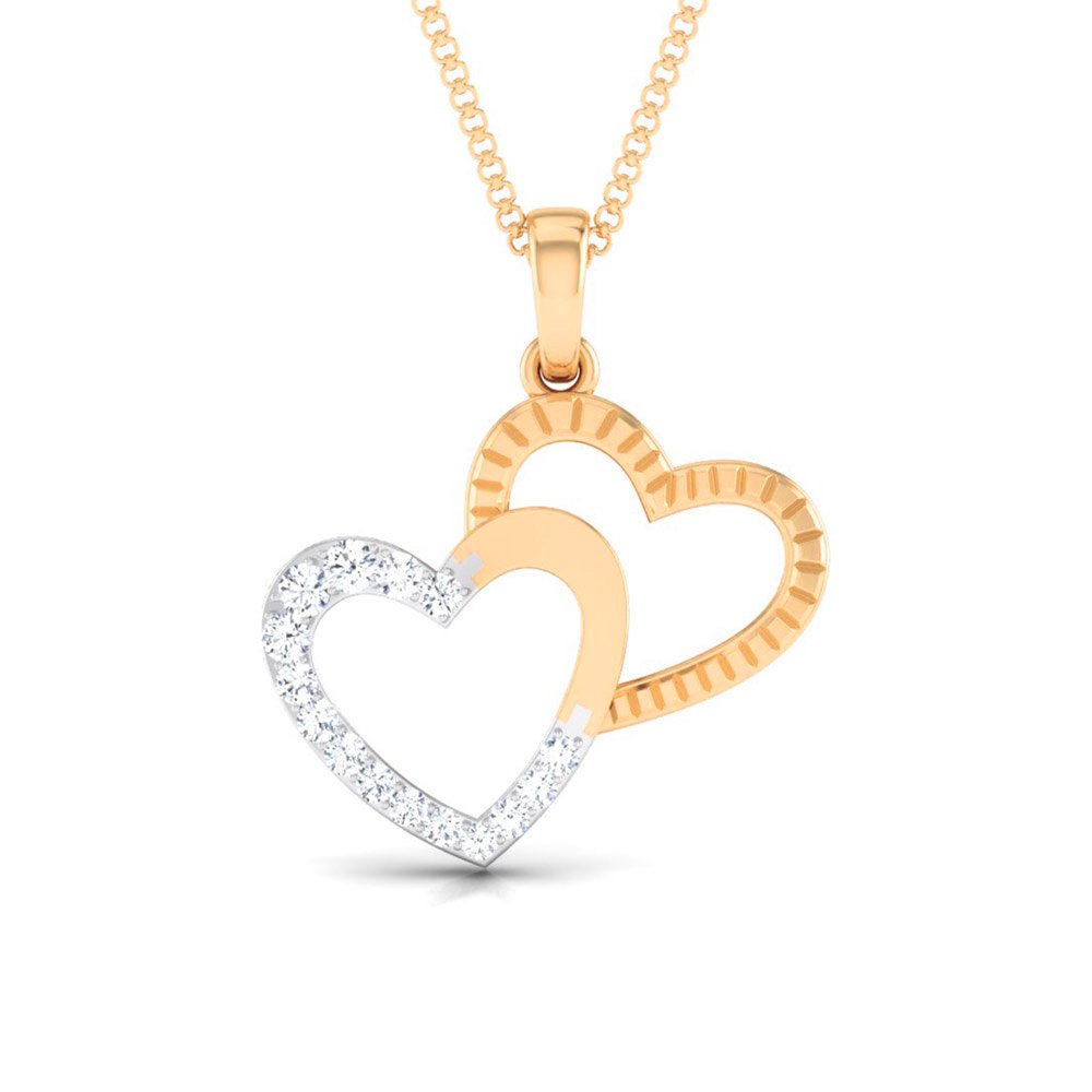 Cuddling Hearts Diamond Pendant In Pure Gold By Dhanji Jewels