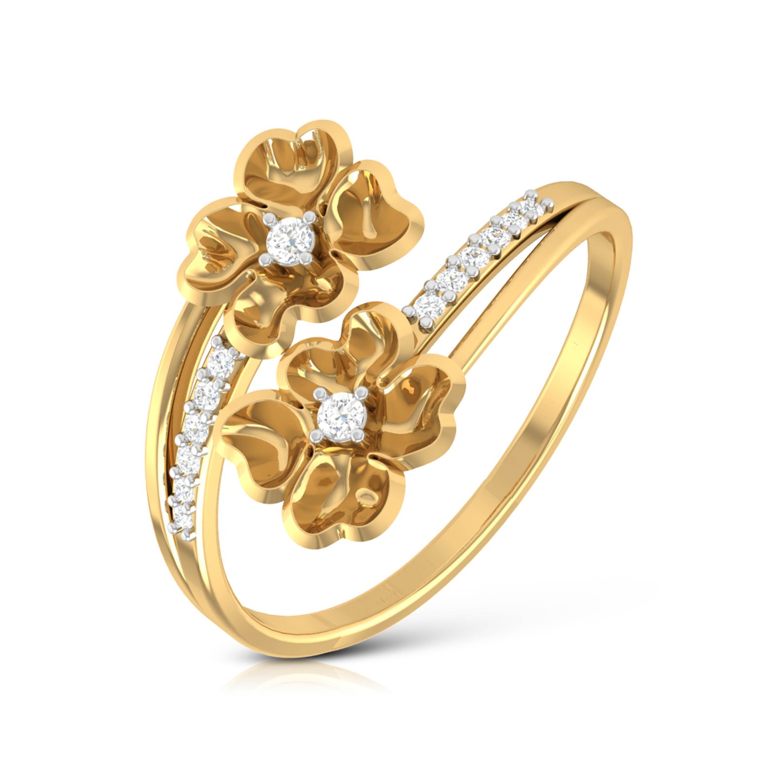 Double Floral Diamond Ring In Pure Gold By Dhanji Jewels